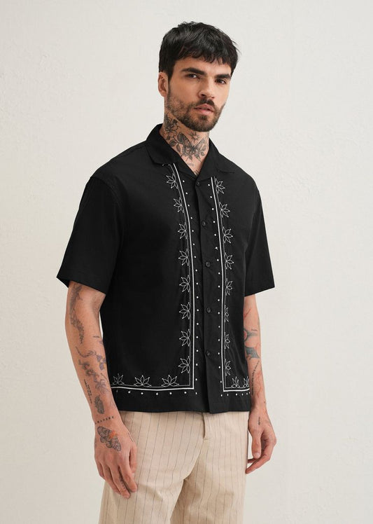 Black Floral Embroidery Shirt