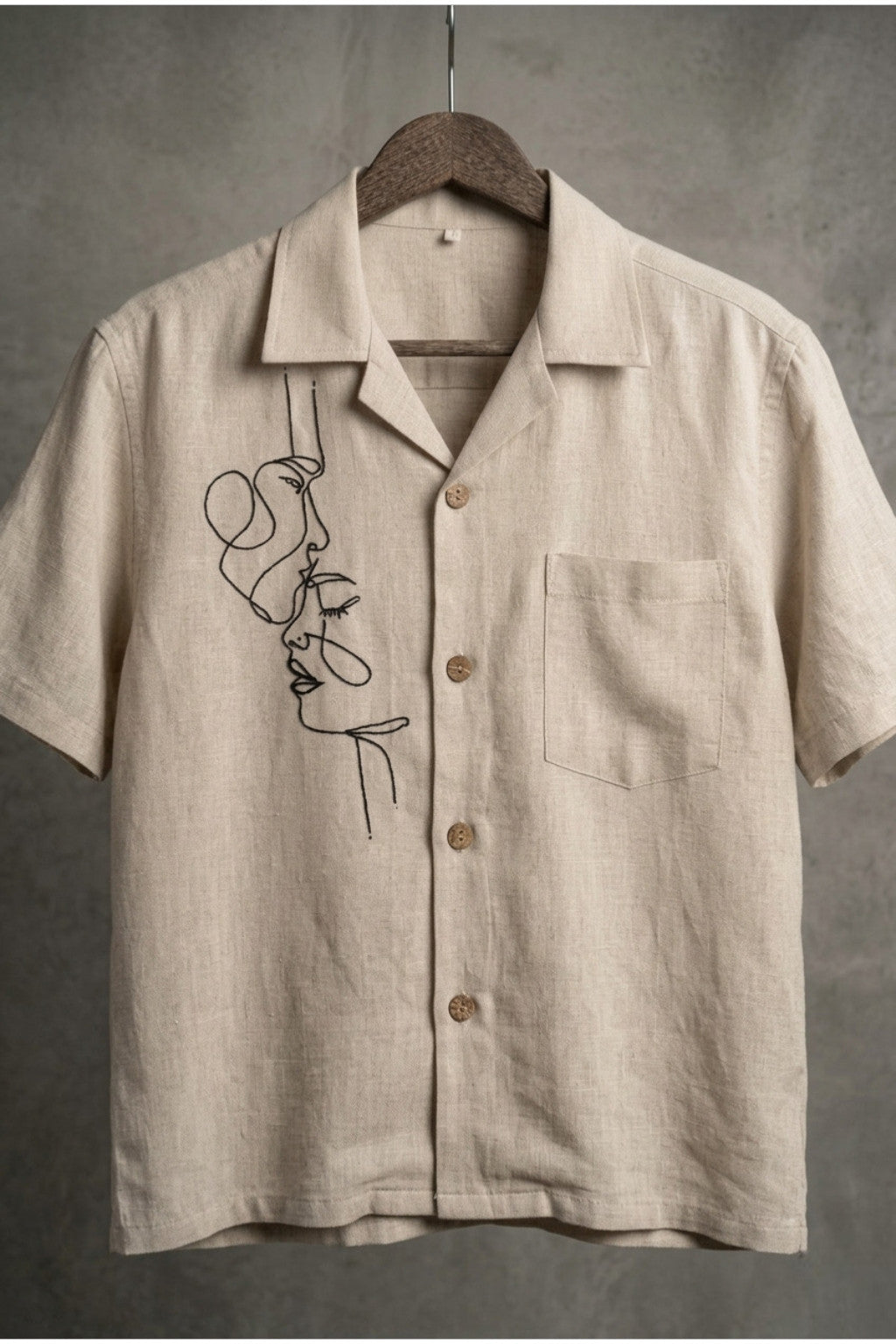 Minimalist Face Line Art Embroidered Shirt