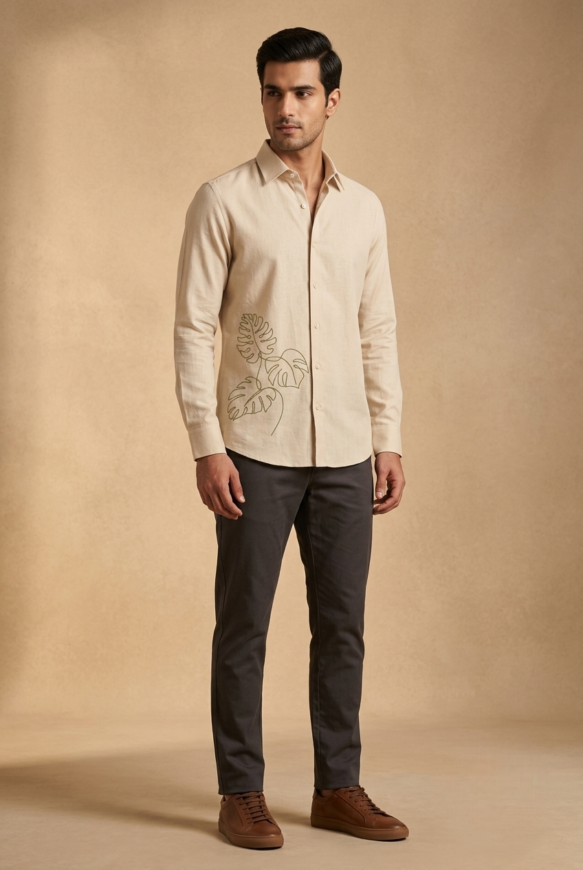 Monstera leaves Embroidered Shirt