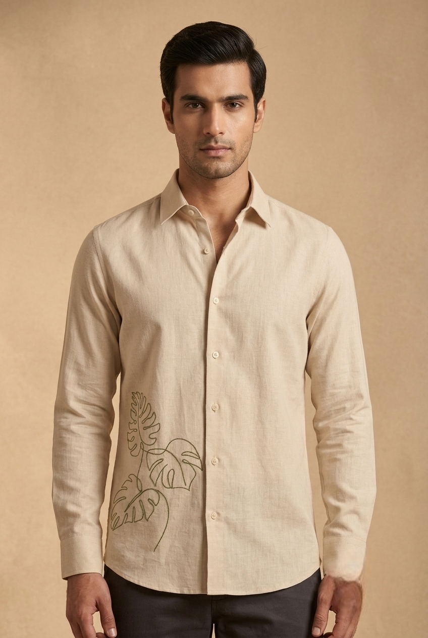 Monstera leaves Embroidered Shirt
