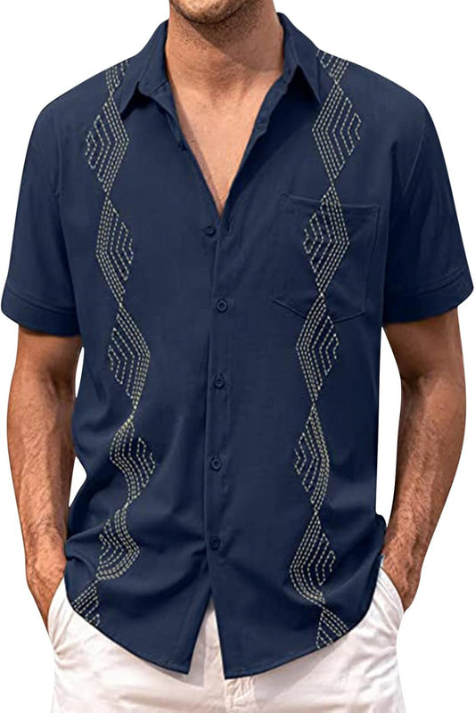 Tropical Oversized Leaf Embroidered Linen Shirt