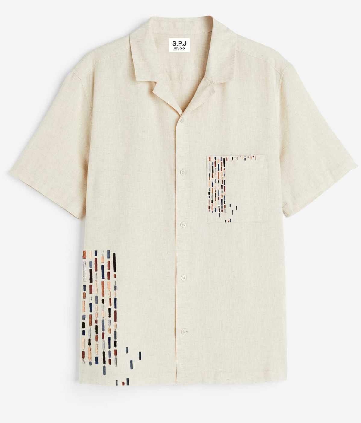 Artisan Vertical Dash Embroidered Linen Shirt