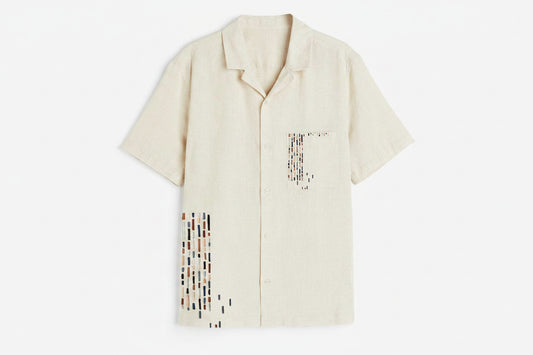 Artisan Vertical Dash Embroidered Linen Shirt