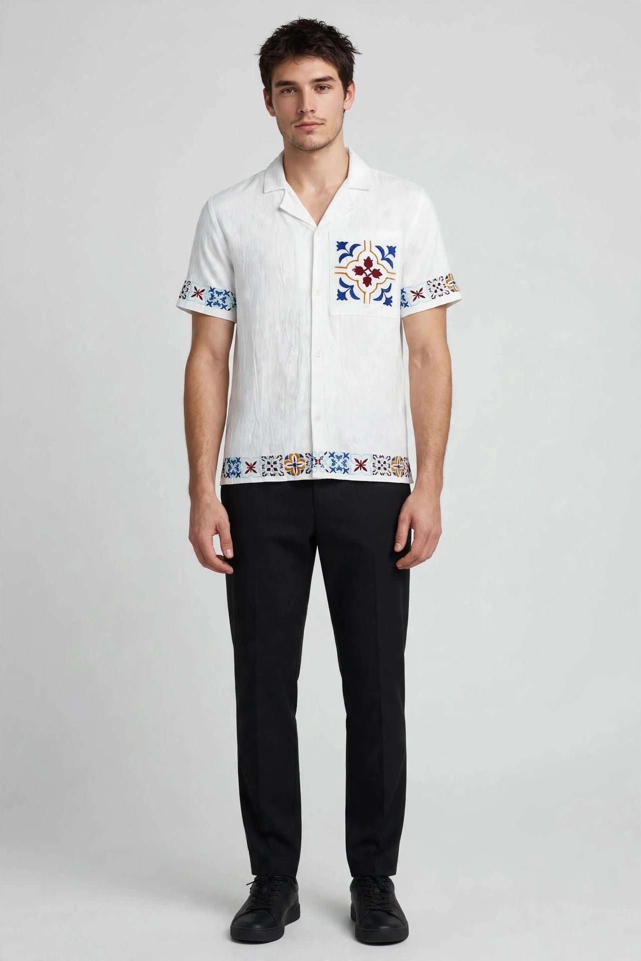 White Patterned Embroidered Shirt