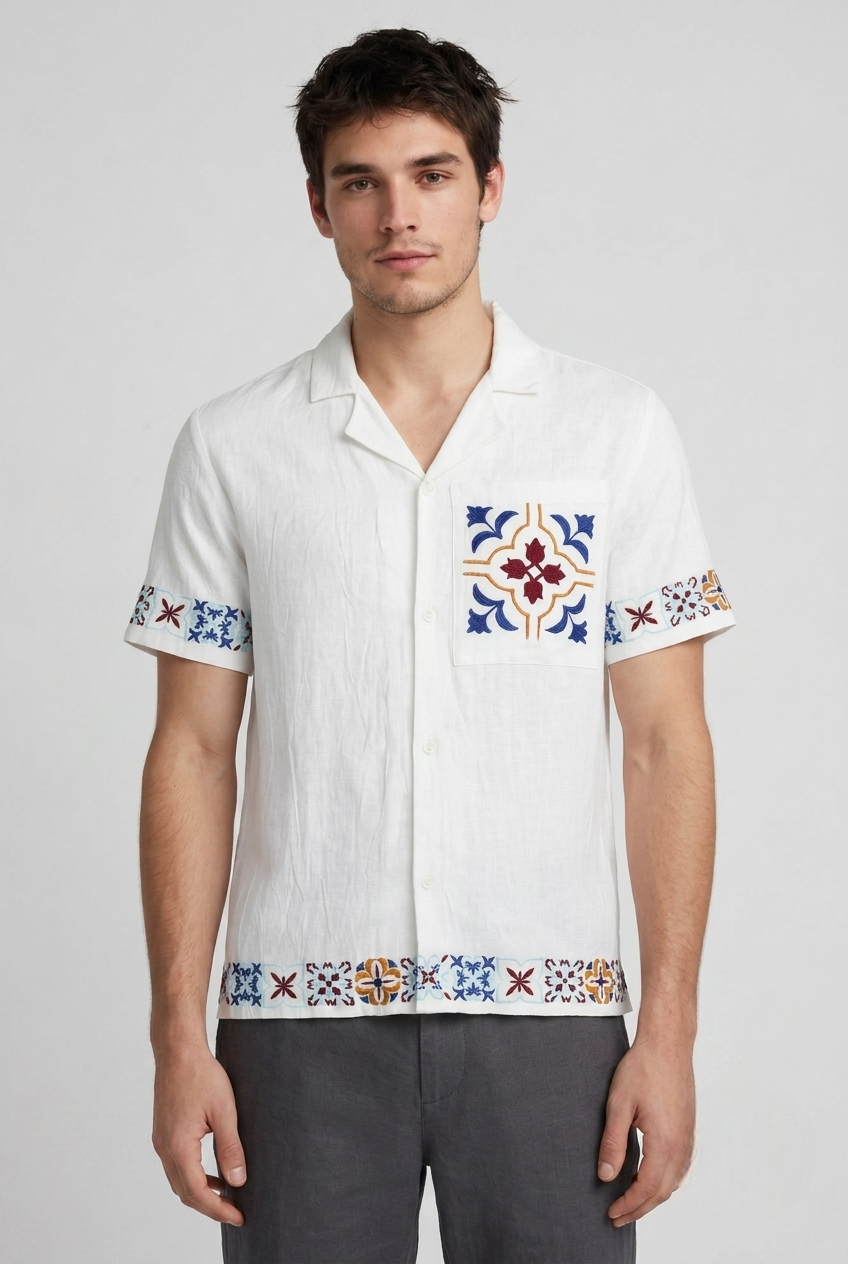 White Patterned Embroidered Shirt