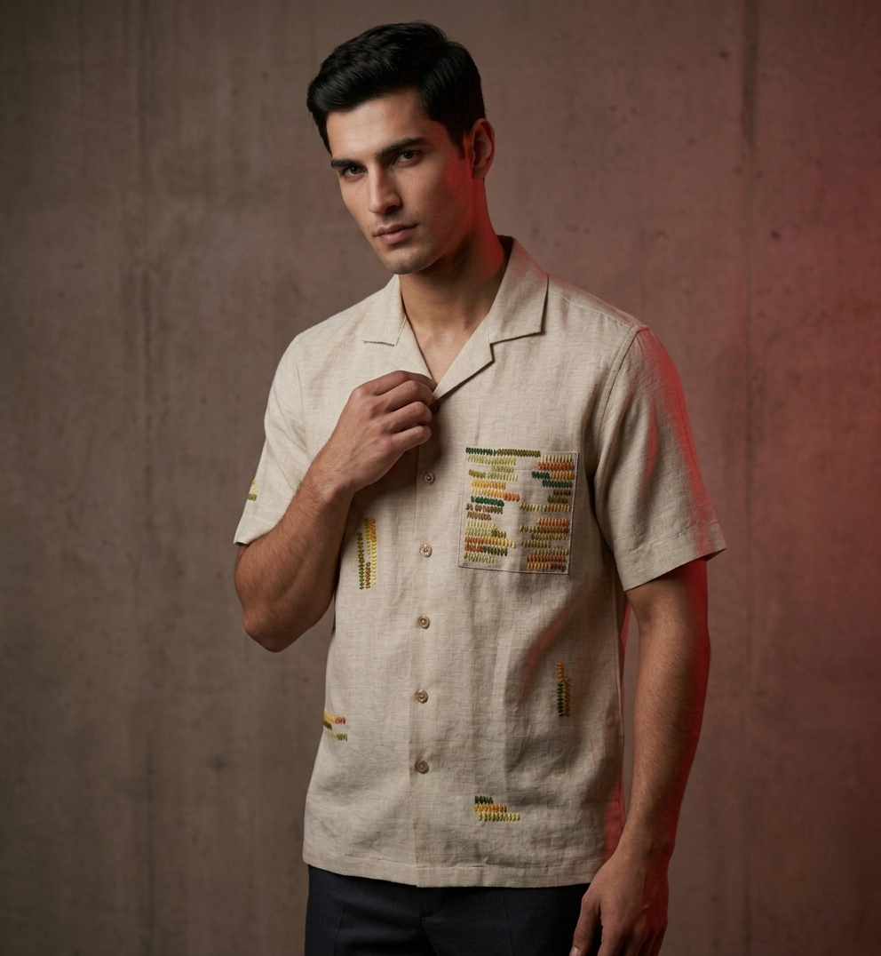 Artisanal Dash Embroidered Linen Shirt