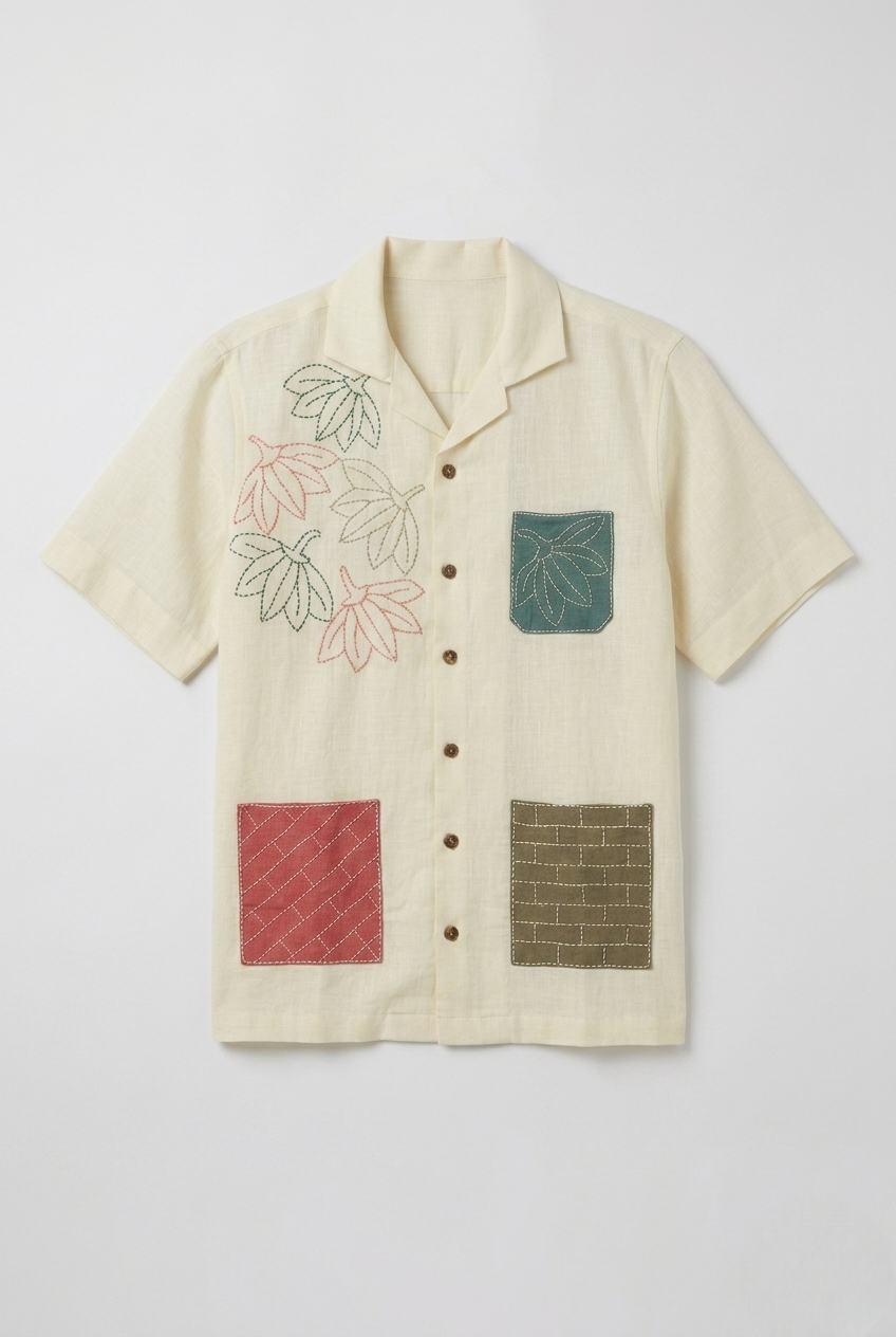 Comfort Cuban Collar Printed Linen Casual Shirt