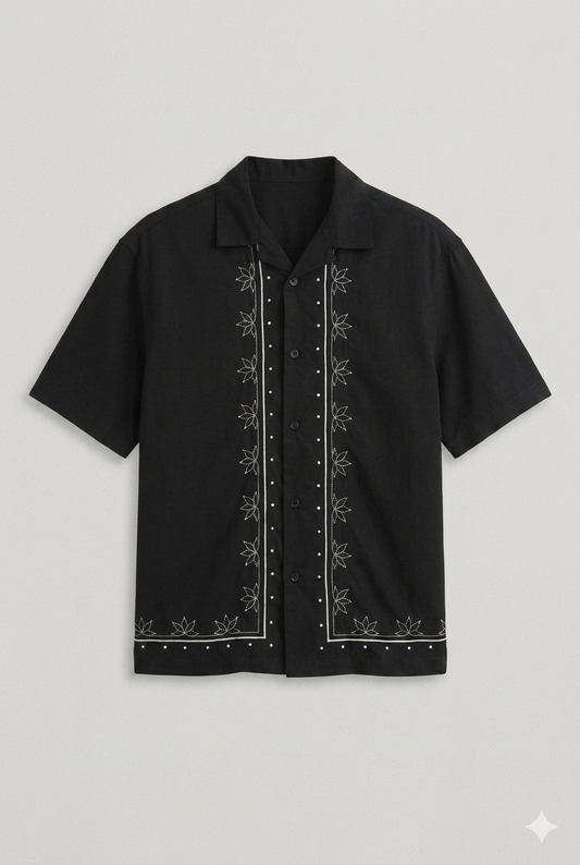 Black Floral Embroidery Shirt