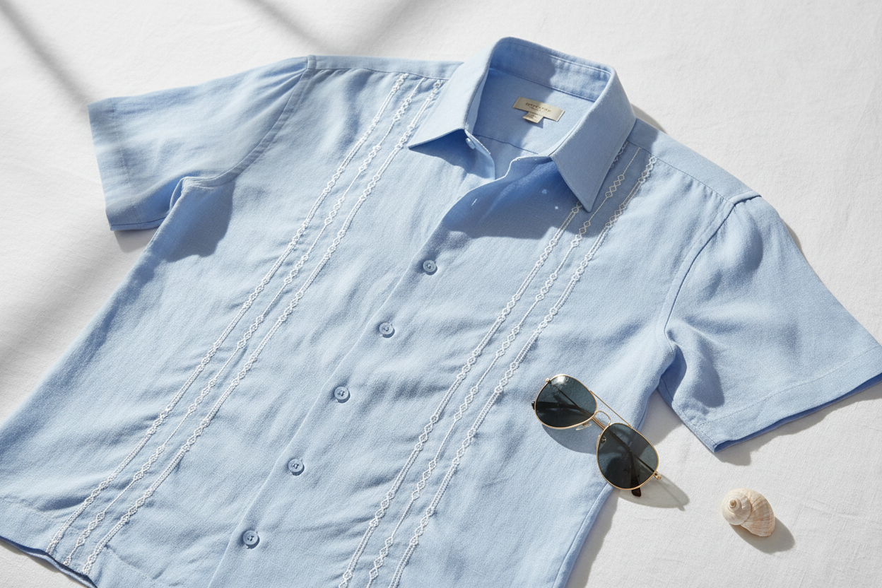Azure Sky Architectural Embroidered Linen Shirt
